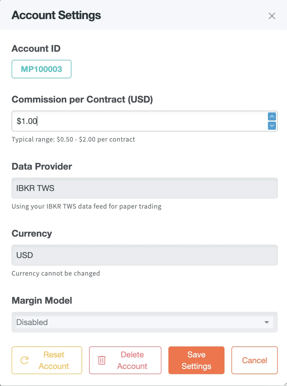 Paper account settings